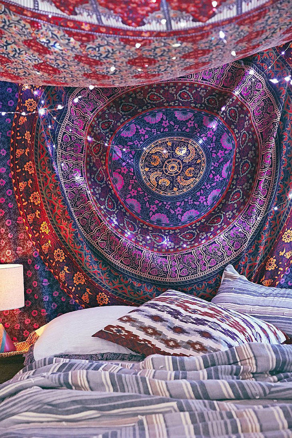 Purple Plum & Bow Medallion Mandala Hippie Tapestry Bohemian Wall