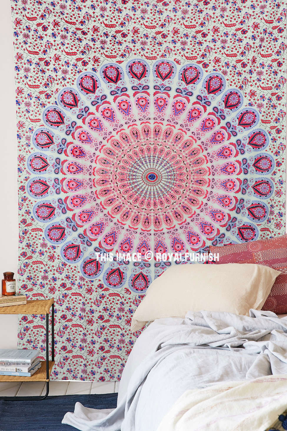 White Pink Multi Mandala Throw Tapestry, Indian Wall Hanging Bedding  Bedspread 