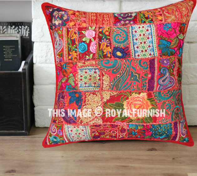 Red Handmade Throw Pillow (24x24) - Western Chic Design