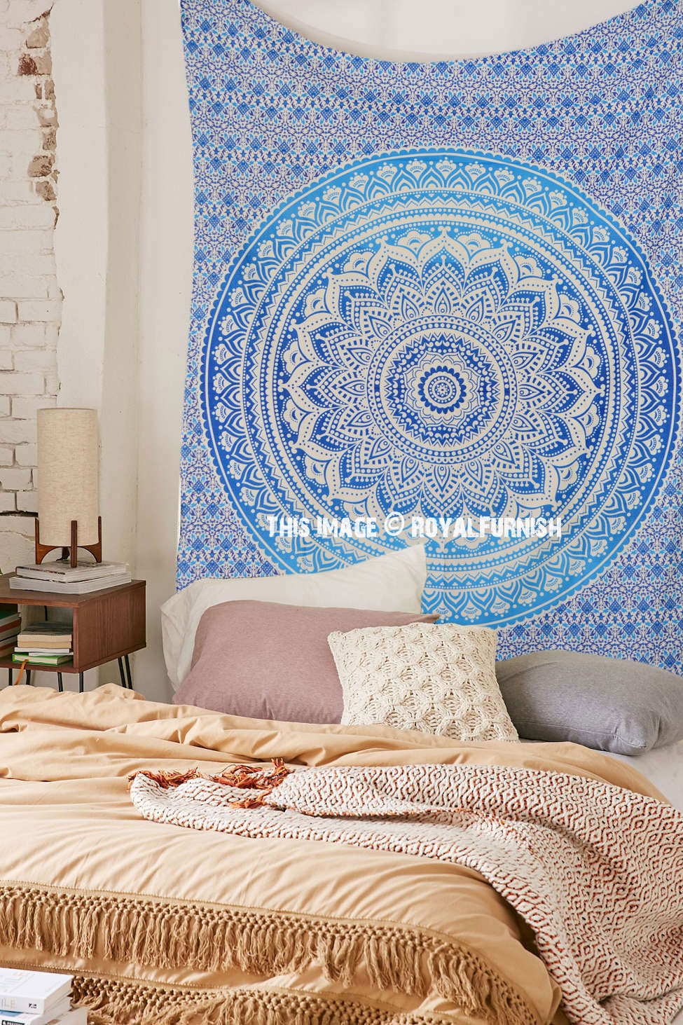 Blue Multi Indian Ombre Mandala Wall Tapestry Hippie Bedding