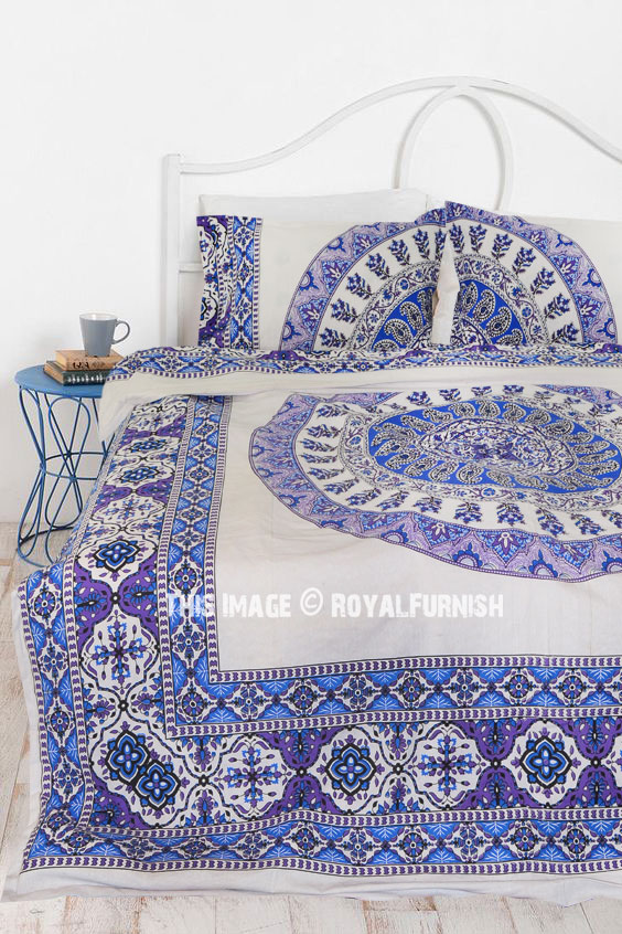 White Blue Bliss Bohemian Gypsy Mandala Bedding Duvet Cover Set