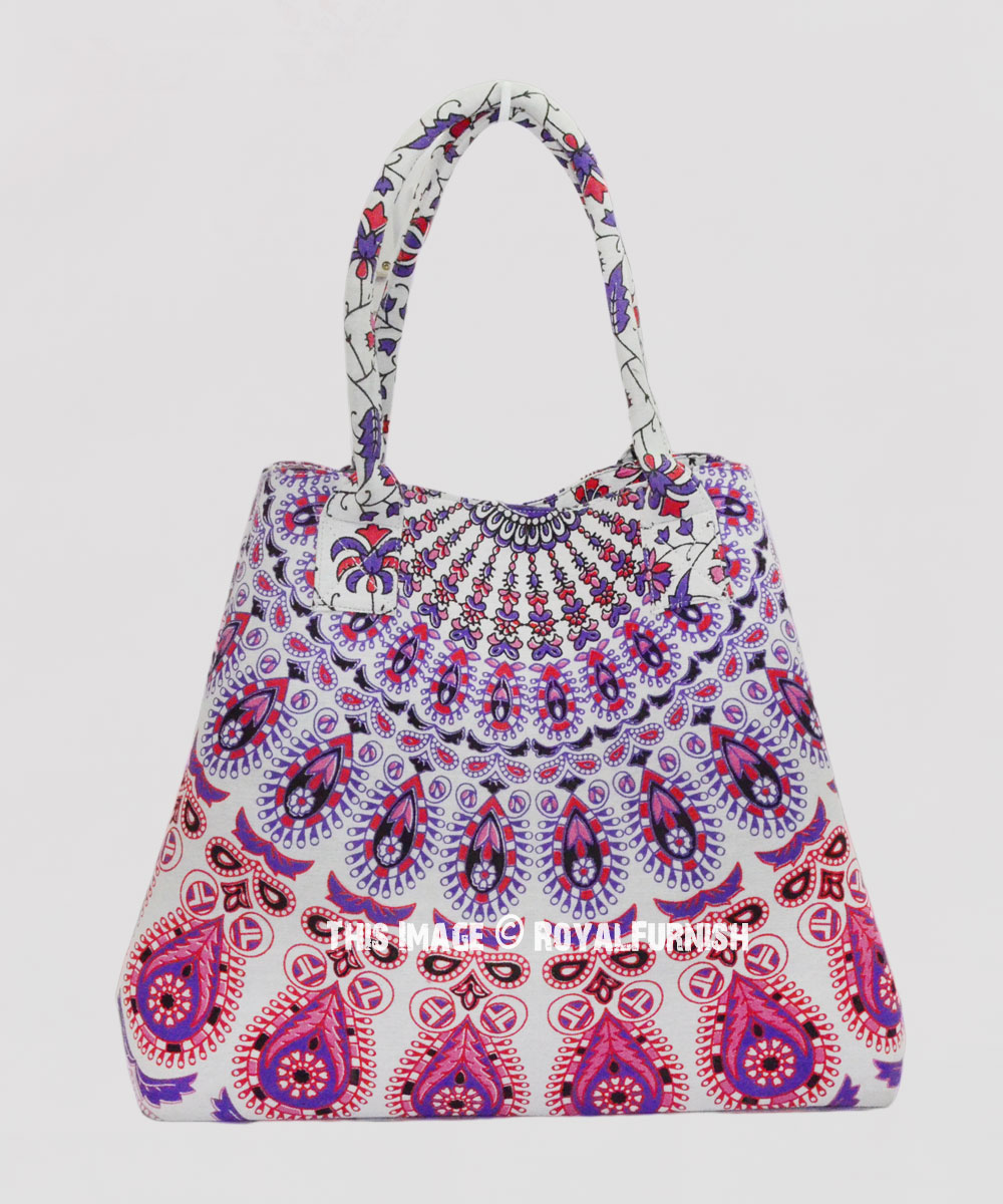 Pink Purple Blush Lace Mandala Boho Beach Bag for Women