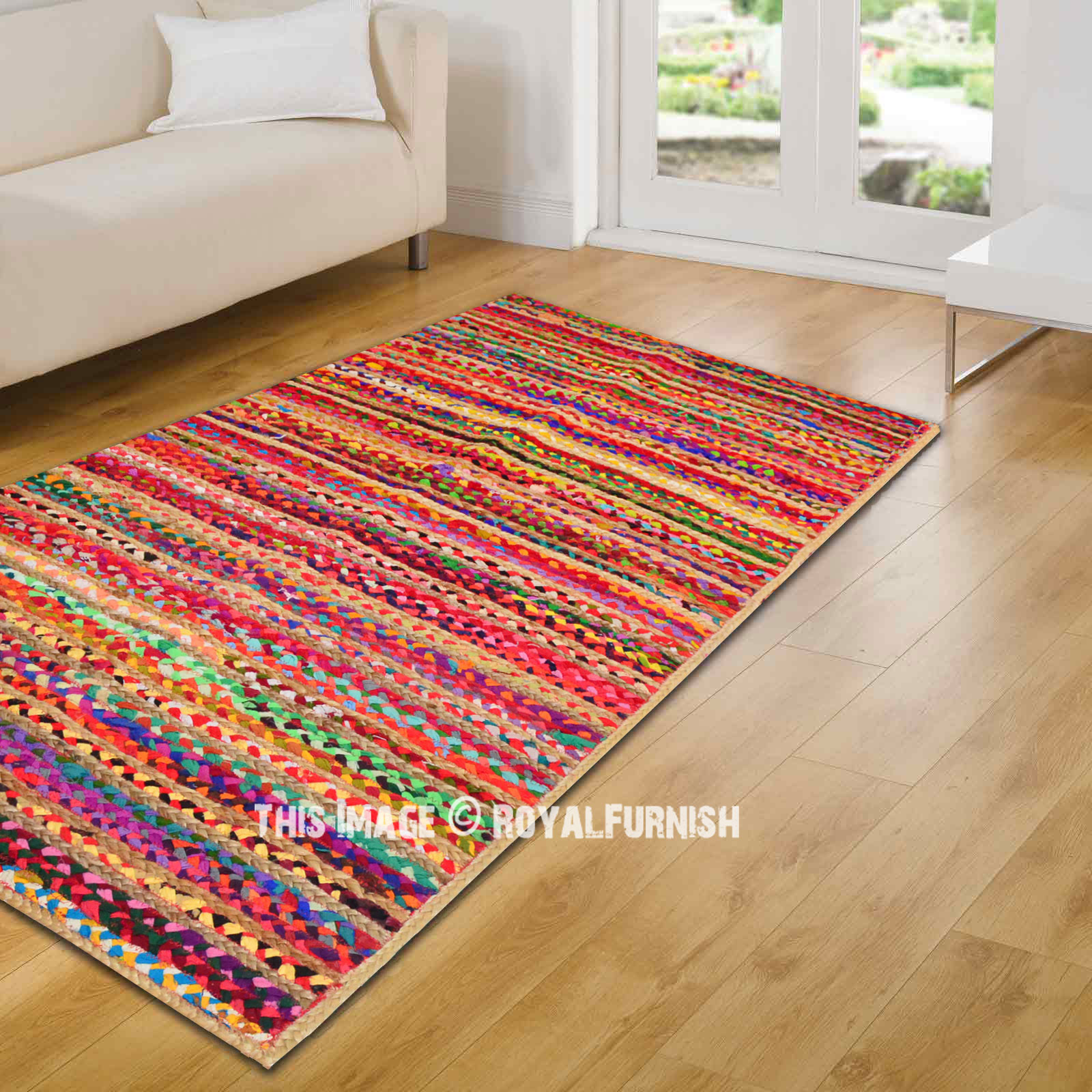 Natural Jute Cotton Indian Braided Rug Multi Color Floor Decor
