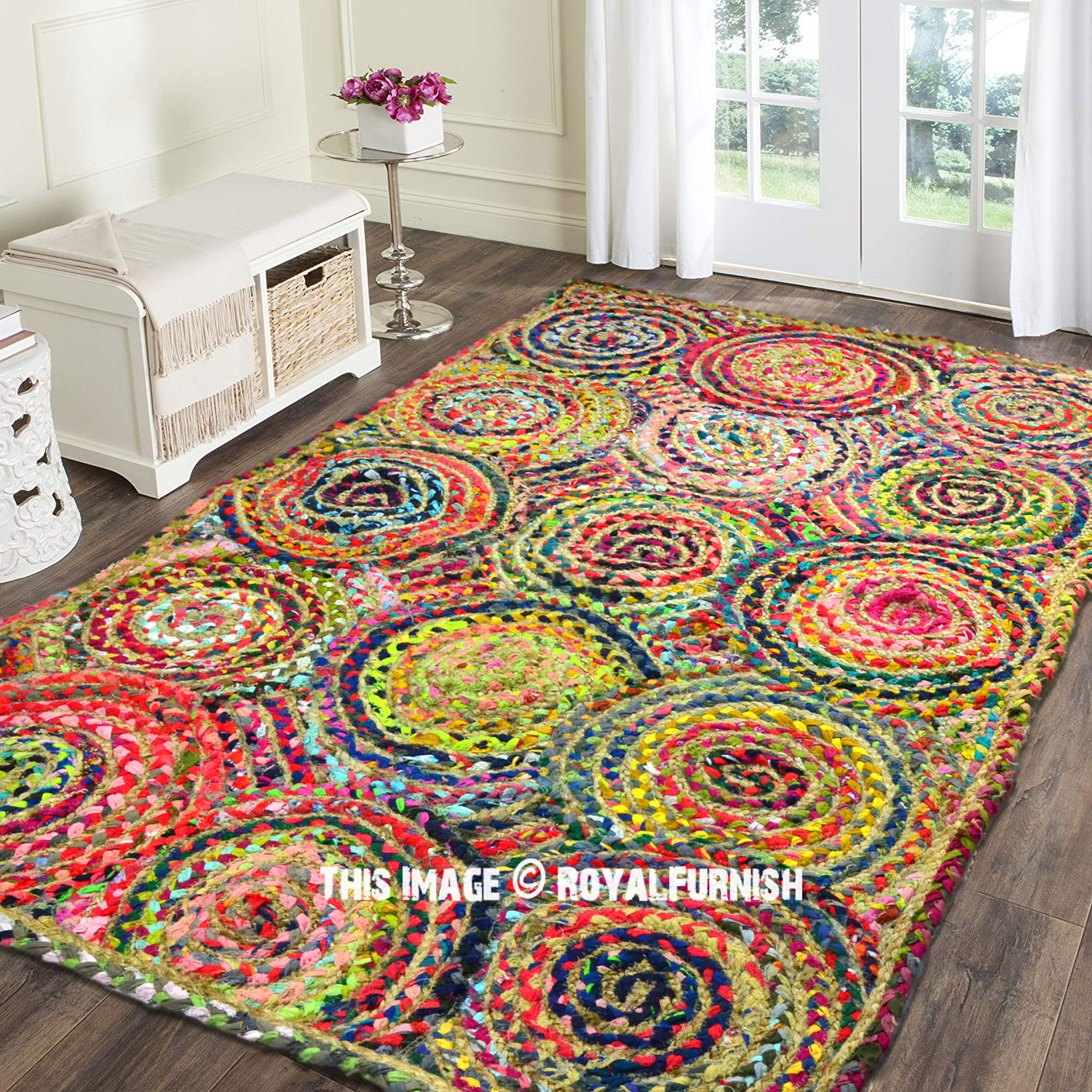 Indian Cotton 3X5 Feet Rectangle Colorful Cotton Home Jute Rug