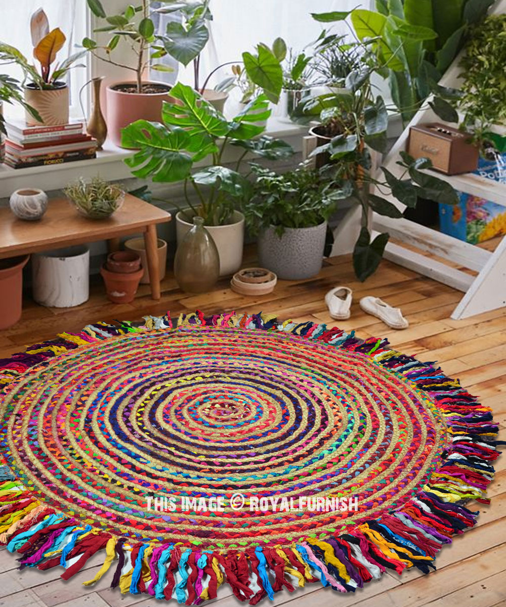 Naturelle Multi Colour Flower Shaped Jute Carpet Rug