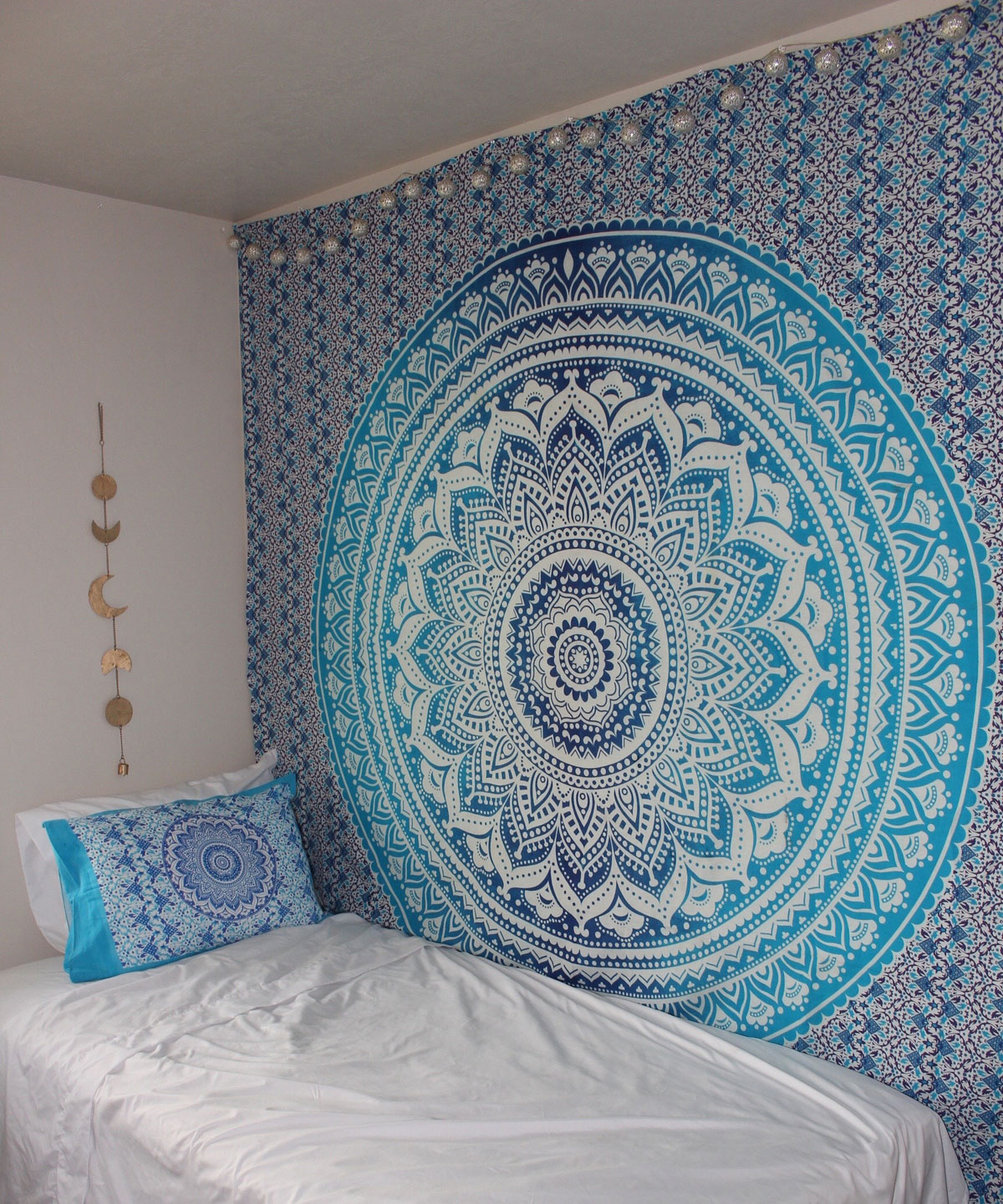 Large Boho Light Blue Mandala Tapestry - King Size
