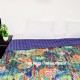 Queen Size Blue Multicolor Paisley Kantha Quilt Blanket Bedding