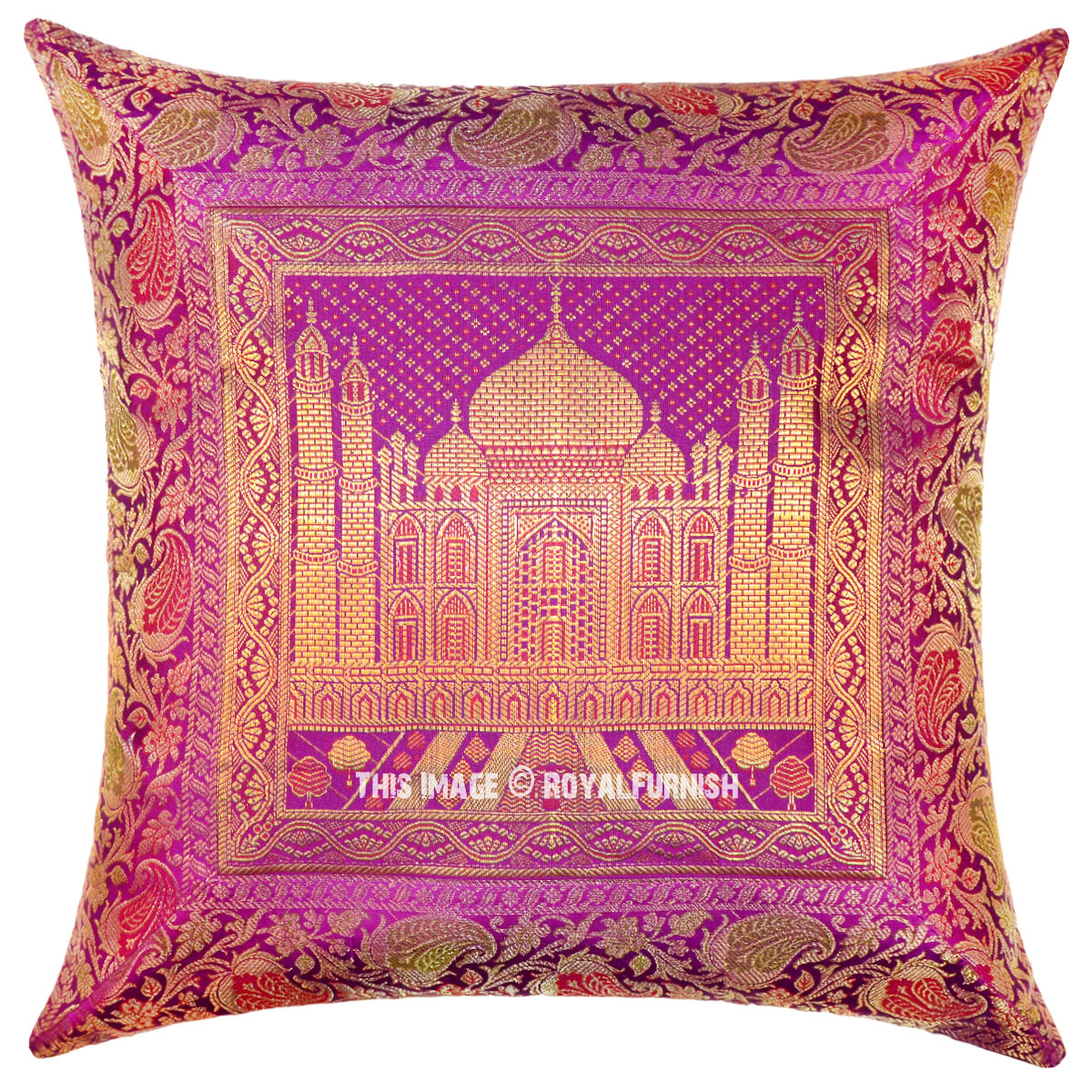Pink Indian Tajmahal Decorative & Accent Silk Brocade Pillow Cover ...