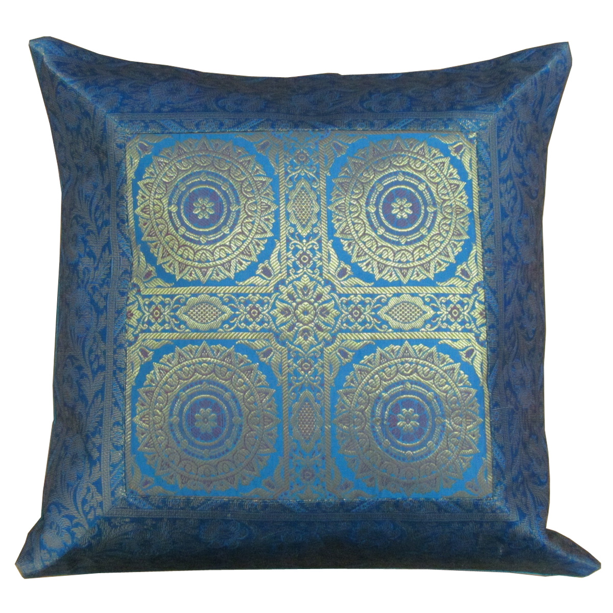 16 - Inch Blue India Silk Brocade Toss Cushion Cover - RoyalFurnish.com