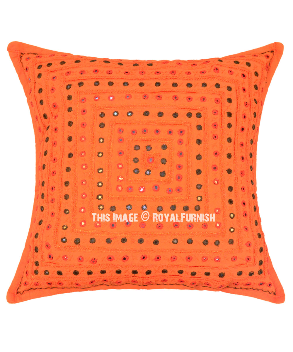 24 Orange Big Size Indian Mirror Decorative Sofa Pillow Sham 