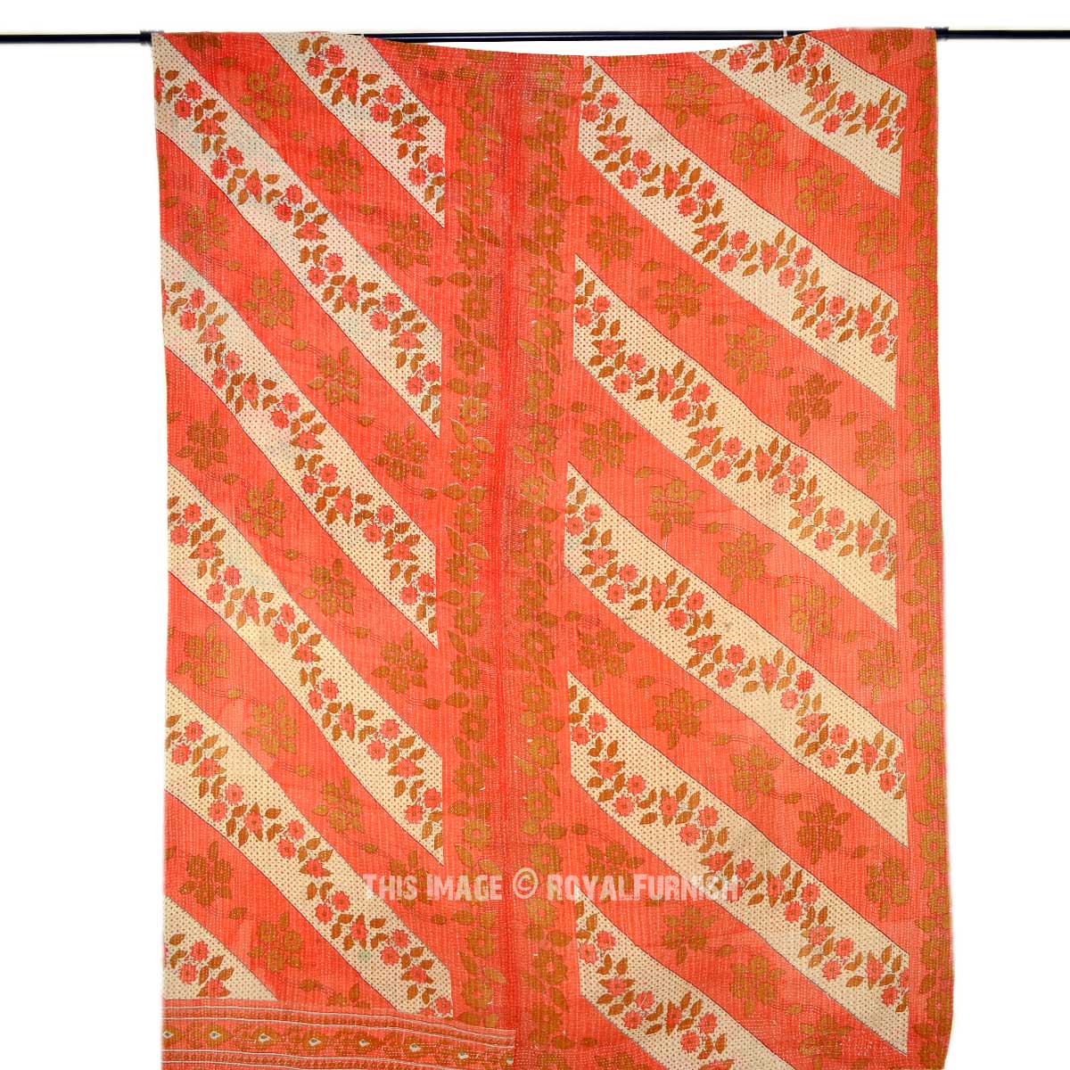 Orange Rali Gudri Reversible Old Cotton Sari Kantha Quilted Bedding ...