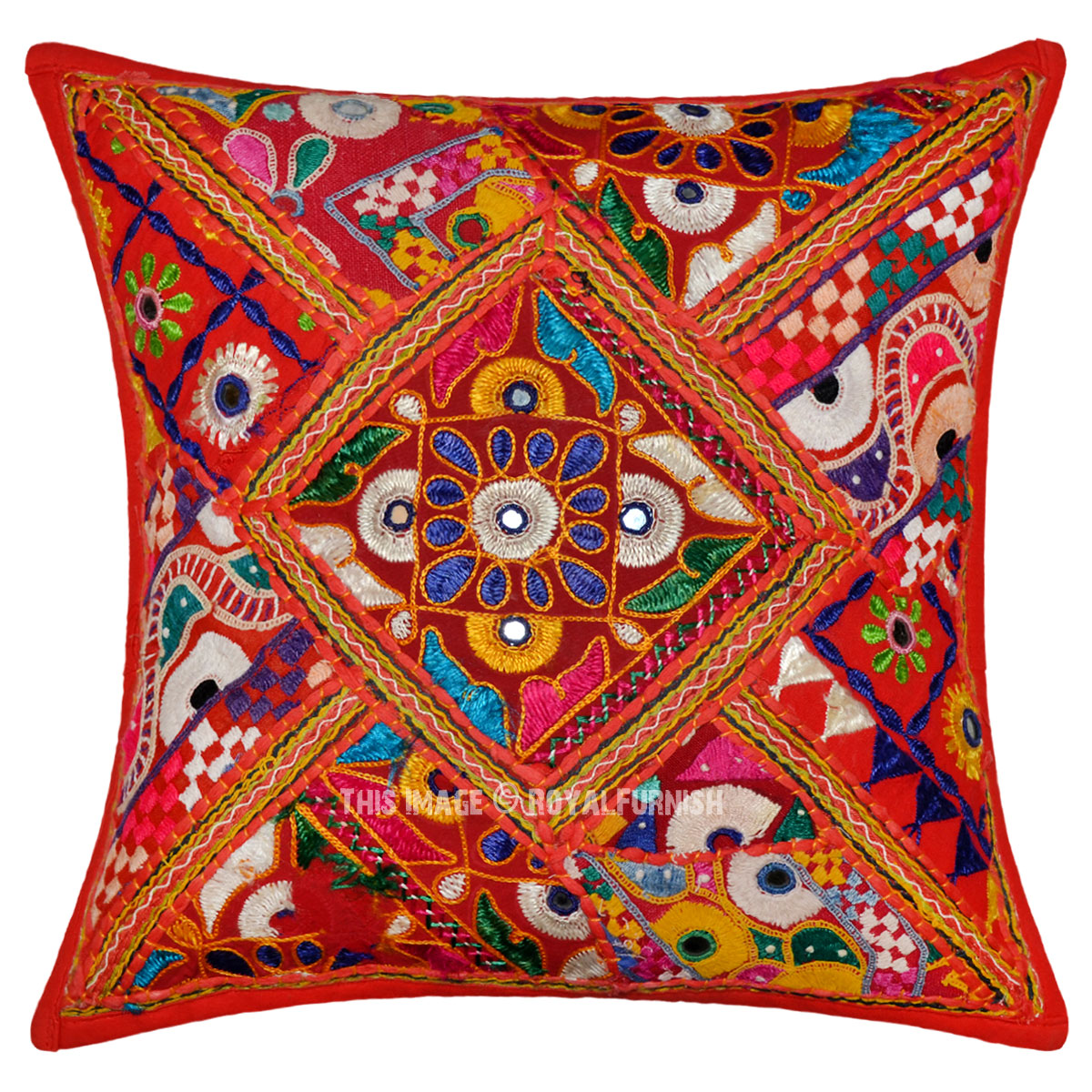 Red Small Floral Unique One-Of-A-Kind Decorative Embroidered Pillow ...