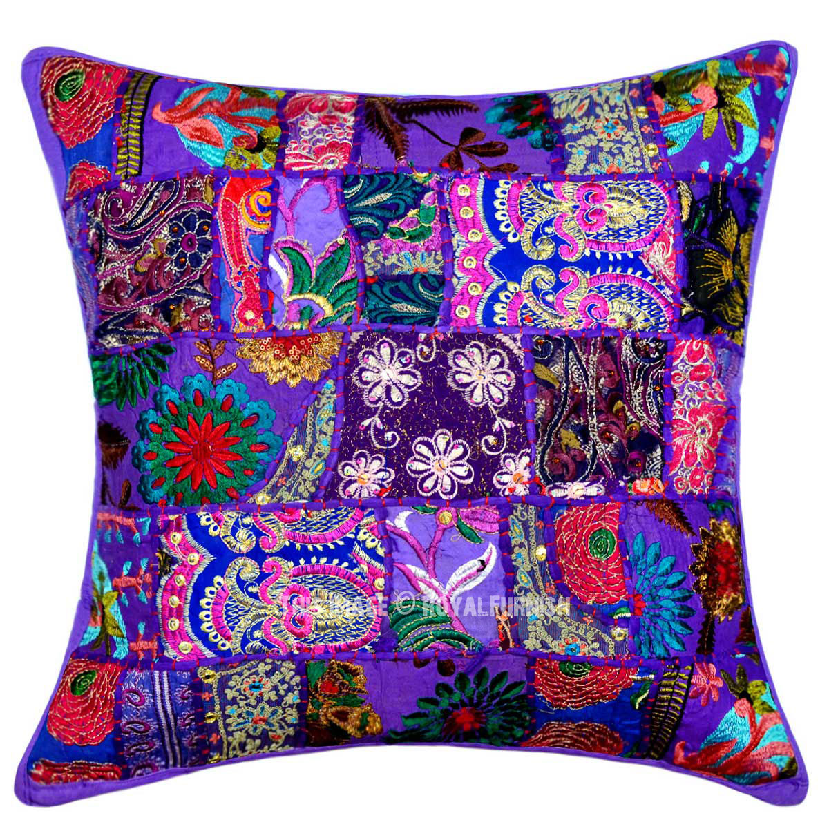 Purple Decorative and Bohemian Accent Unique Patchwork Cotton Pillow ...