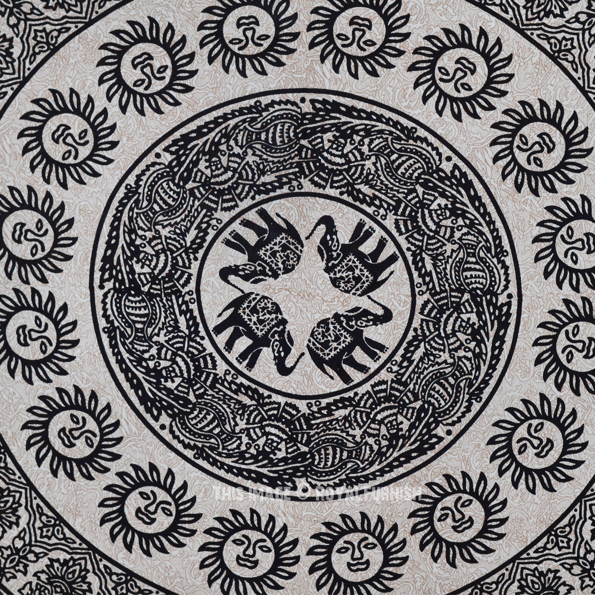 Black and Beige Sun Moon & Elephants Ring Mandala Tapestry Wall Hanging ...