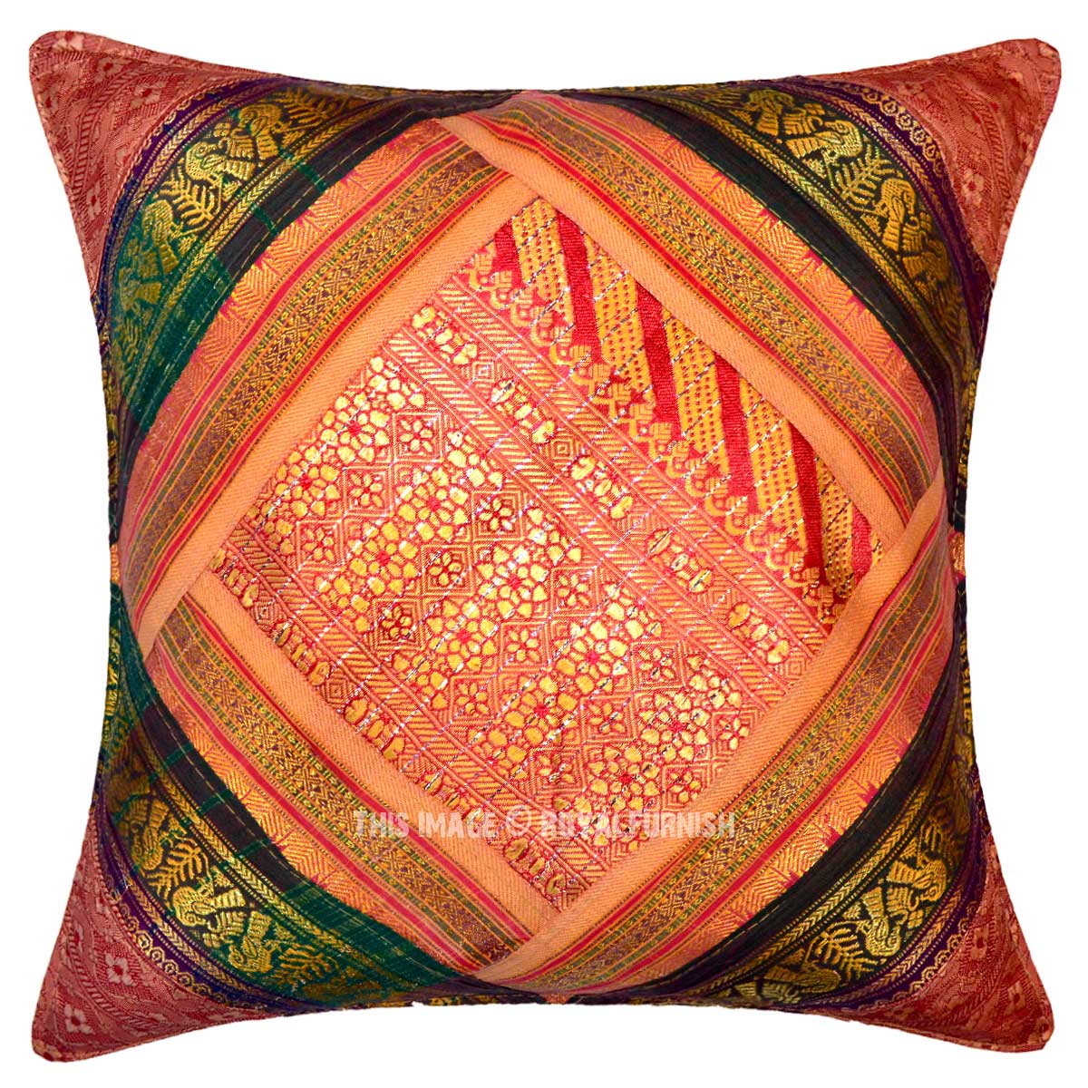 Multi Colored Silk Sari Layered Unique Throw Pillow Cover ...