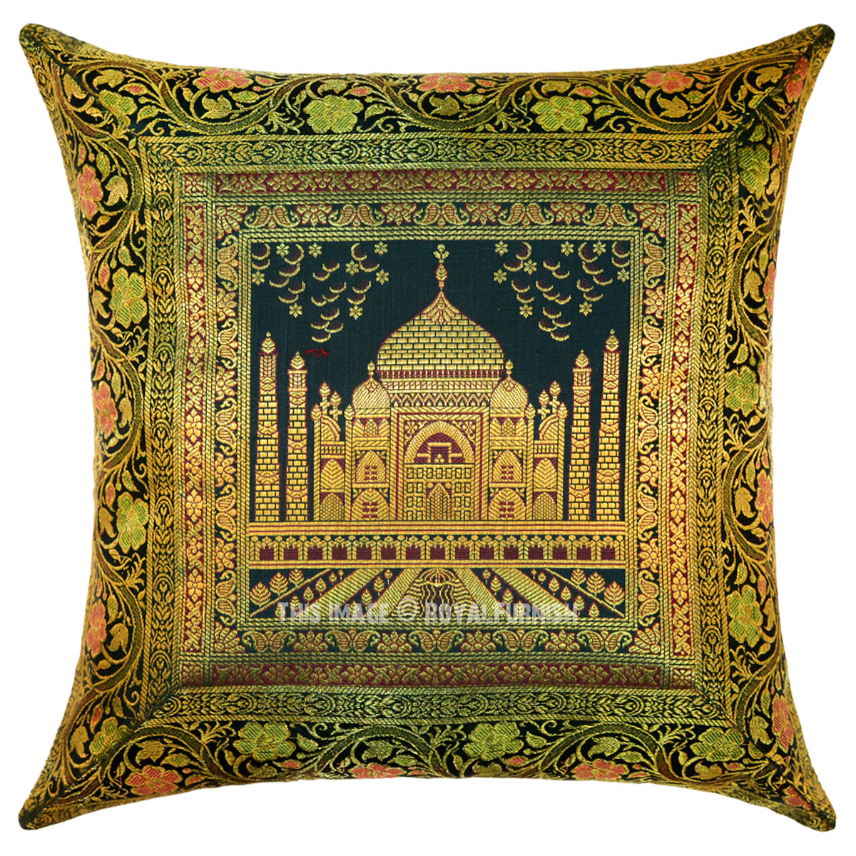 Green Multi Decorative Tajmahal Silk Throw Pillow Cover 16X16 Inch ...