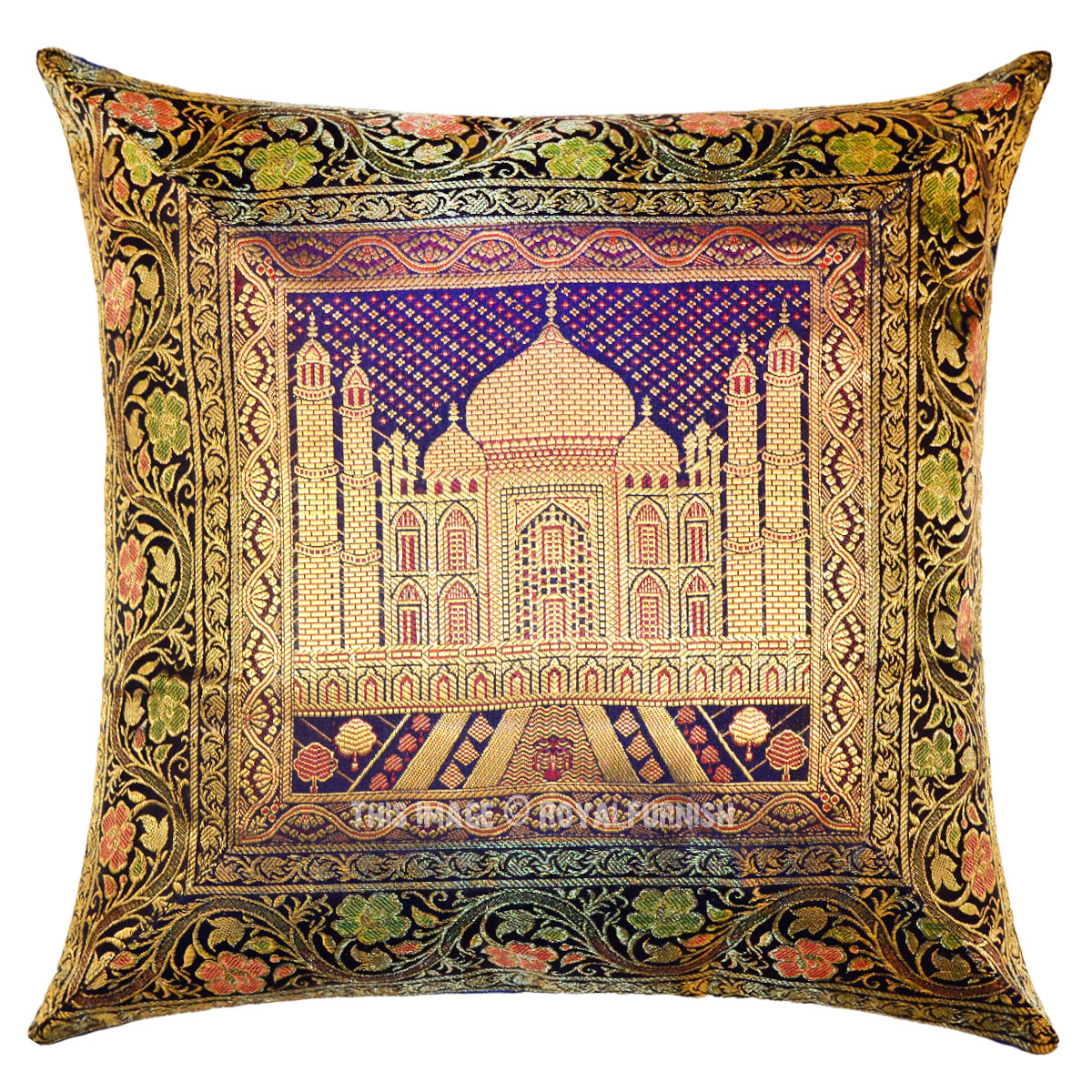 Blue Taj Mahal Featuring Decorative Square Silk Pillow Sham Cover 16X16 ...