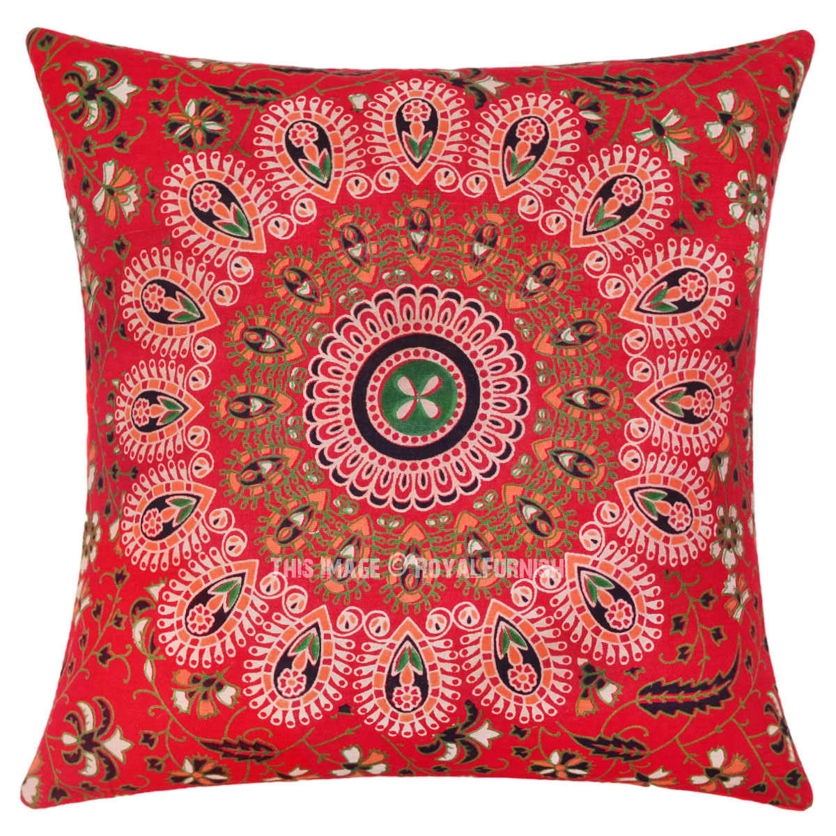 Vibrant Red Mandala Throw Pillow Cover - RoyalFurnish.com
