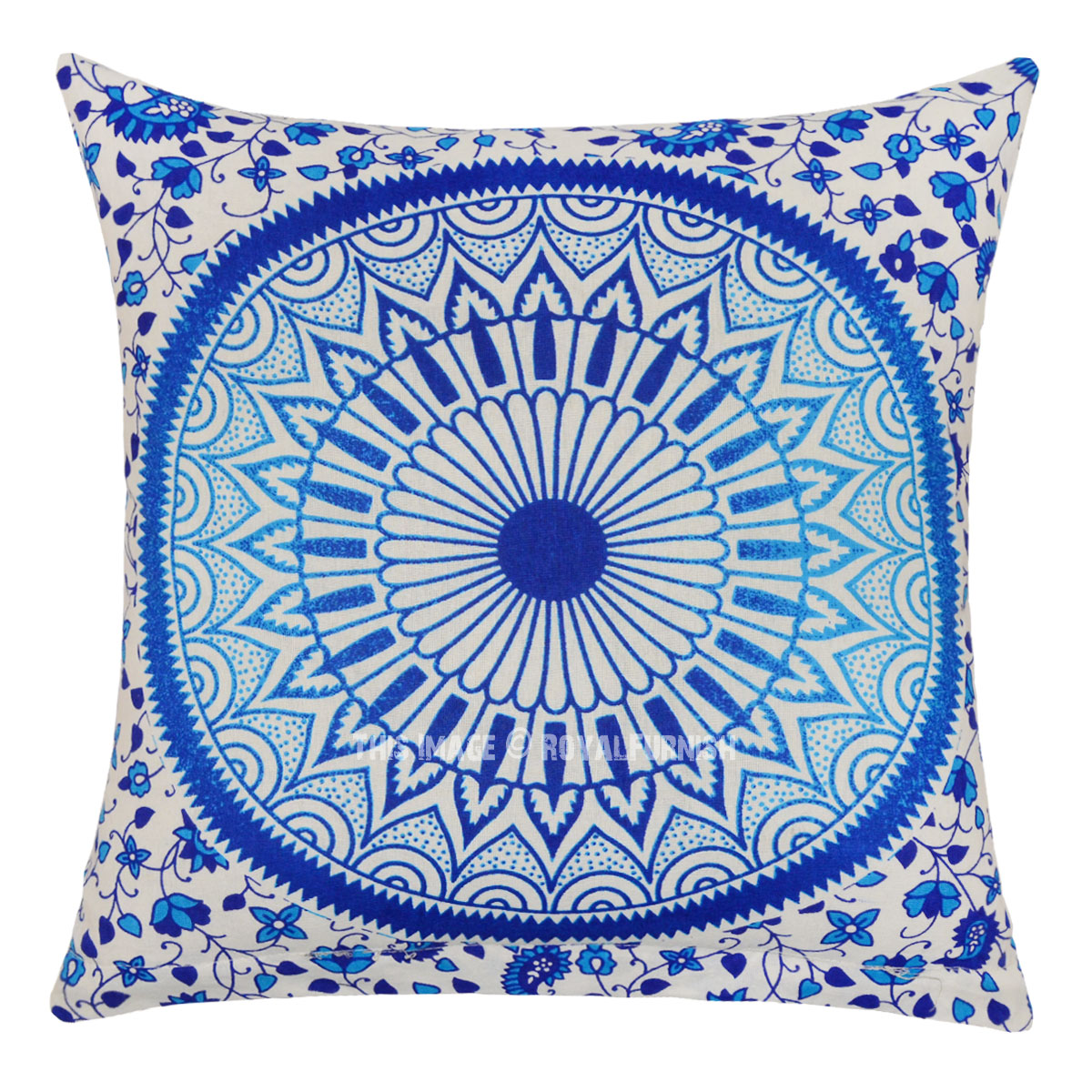 Decorative Blue Bohemian Throw Pillow Case 16X16 Inch - RoyalFurnish.com