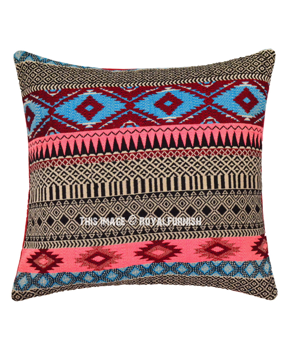 Red Boho Tribal Geometric Mix Cotton Throw Pillow Cover 16X16 Inch ...