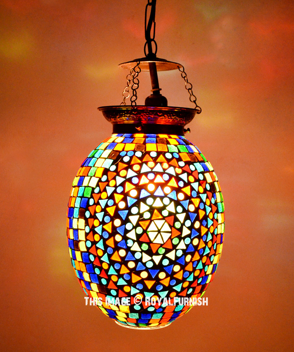 Multi Color Mosaic Glass Hanging Turkish Chandelier Light Lamp