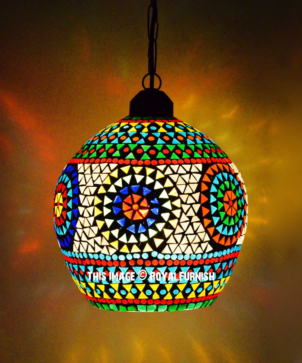 Turkish Mosaic Glass Pumpkin Shape Ceiling Hanging Pendant Light Lamp