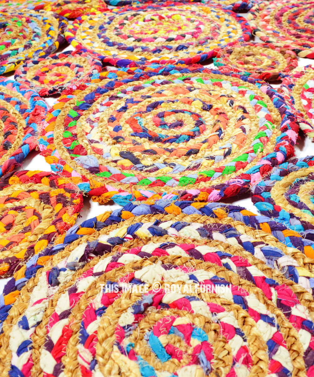 Hand Woven Colorful Round Cotton Jute Braided 3X5 Ft Area Rug