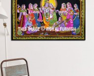 40" X 30" Hindu Radha Krishna Sequin Cotton Fabric Cloth Poster Tapestry