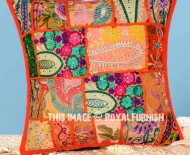 16" Inch Orange Needlepoint Patchwork Embroidered Toss Pillow Case