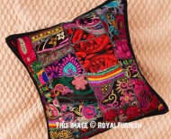 Black Outdoor/Indoor Bohemian Patchwork Throw Pillow Cover 16X16