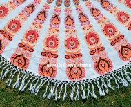 White & Orange Peacock Medallion Circle Roundie Beach Towel Throw Round Tablecloth