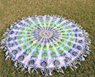 Green and White Multi Beach Roundie Towel Throw