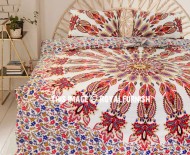 Red Multi Glittering Medallion Circle Cotton Duvet Cover with Set of 2 Pillow Cases