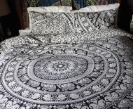 Black & White Elephant Mandala Circle Duvet Cover Set with 2 Pillow Covers