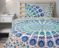 Blue & White Peacock Mandala Boho Duvet Cover Set with One Pillow Cover