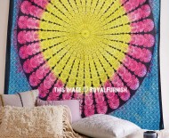 Multi Hippie Peacock Feathers Mandala Circle Tapestry, Tie Dye Bedding