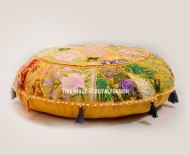 32" Yellow Big Patchwork Yoga and Meditation Round Floor Pillow Case