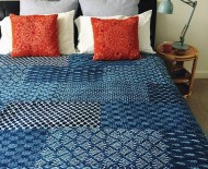 Hand Block Print Indigo Kantha Quilt Throw Queen Bedspread Indian 100% Cotton