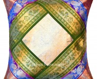 Blue and Green Multi Decorative Boho Silk Sari Throw Pillow Cover 16X16