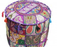 Purple One-Of-A-Kind Floor Seating Pouf Footstool Cover 22" X 12"Inch