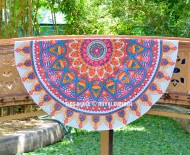 Pink Colorful Rejoice Medallion Mandala Cotton Beach Roundie