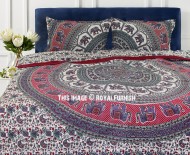 Maroon Multi Elephants Mandala Duvet Cover Bedding Set with 2 Pillow Shams