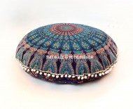 Blue Multi Bohemian Mandala Circle Round Floor Pillow Cover 32 Inch