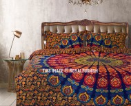 Blue & Yellow Hippie Medallion Mandala Boho Duvet Covers with Set of 2 Pillow Covers