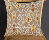16" Beige Paisley Decorative Zigzag Ikat Handmade Kantha Toss Pillow Case