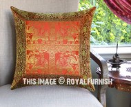 Maroon Four Elephants Featuring Bohemian Silk Brocade Throw Pillow Cover 16X16 Inch