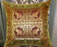 Brown Four Small Elephants Decorative Pattern Boho Accent Silk Pillow Cover
