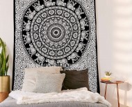 Twin Black and White Bohemian Elephant Mandala Tapestry Wall Hanging