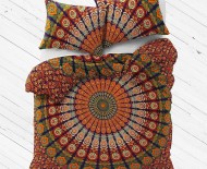 Multi Trippy Peacock Boho Bedspread Mandala Duvet Cover with Two Pillow Covers