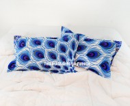 Blue Peacock Wings Featuring Bohemian Bed Pillow Covers Set of 2